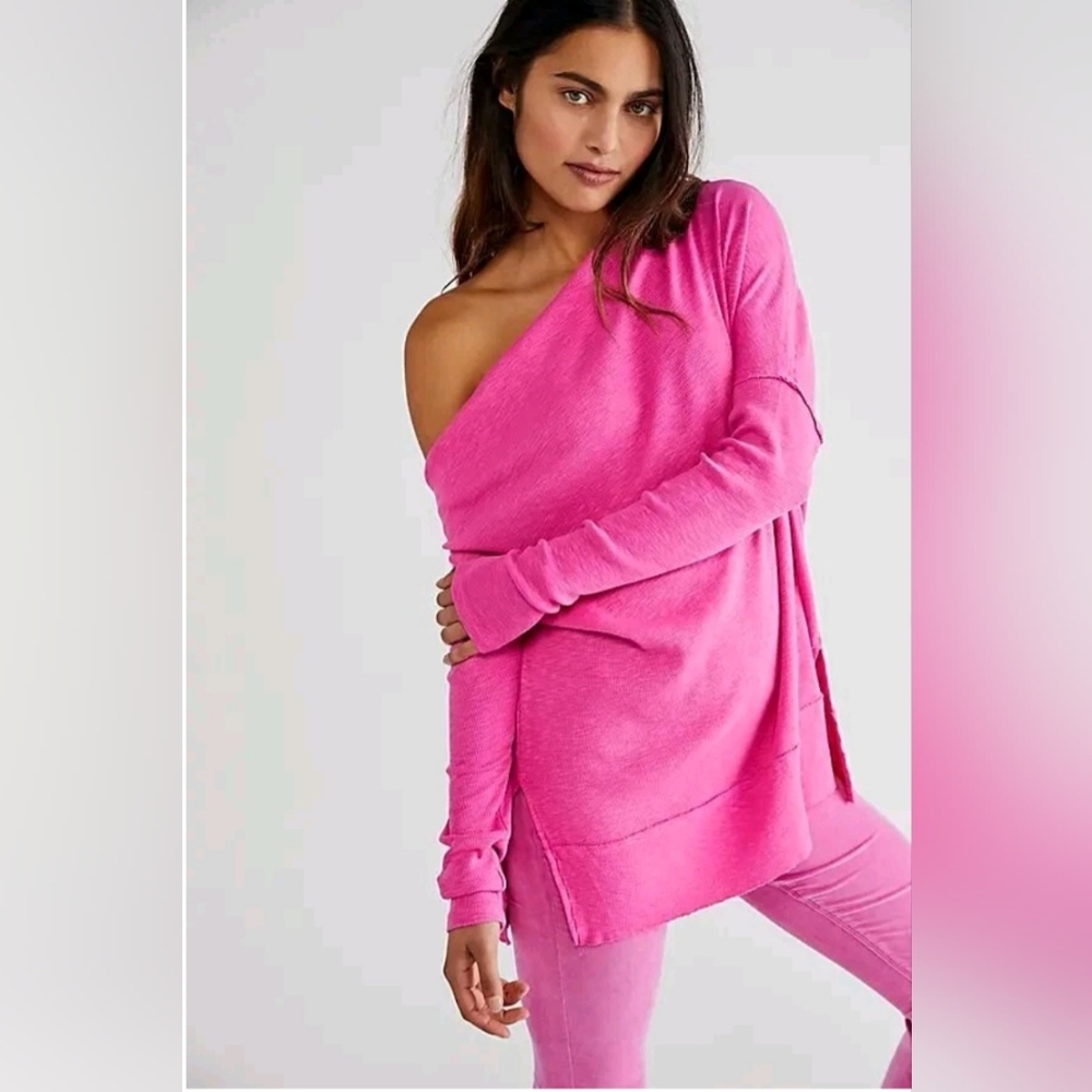 Free People We The Free Get It Together Pink Off- Shoulder Tunic Top